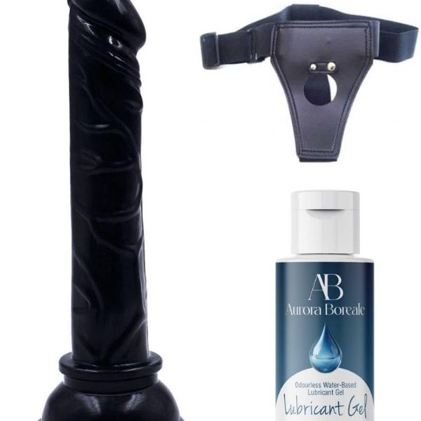 Belden Bağlamalı Kayganlaştırıcı Set Siyah Renk Gerçekçi 15CM Anal Dildo