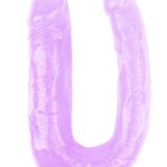 Şeffaf Jel Çift Taraflı Eğik Dildo - 17cm Mor
