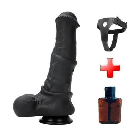 Belden Bağlamalı 24 Cm Et Dokulu Gerçekçi Çift Katmanlı Sünnetsiz Silikon Zenci Penis