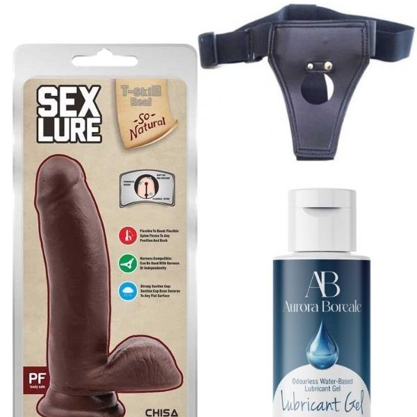 Censan Belden Bağlamalı Kayganlaştırıcı Set Sex Lure Kıkırdaklı Gerçekçi Dildo  17.5Cm Zenci