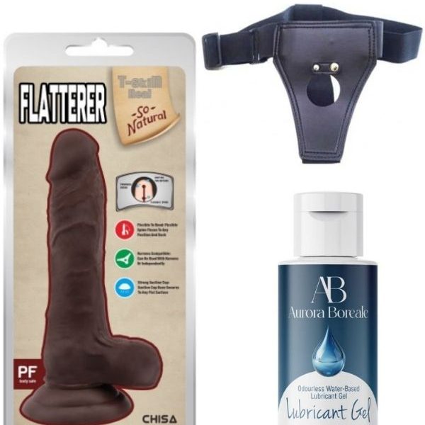 Gizemli Oda Belden Bağlamalı Kayganlaştırıcı Set Flatterer Kıkırdaklı Gerçekçi Dildo - 18.6cm Zenci