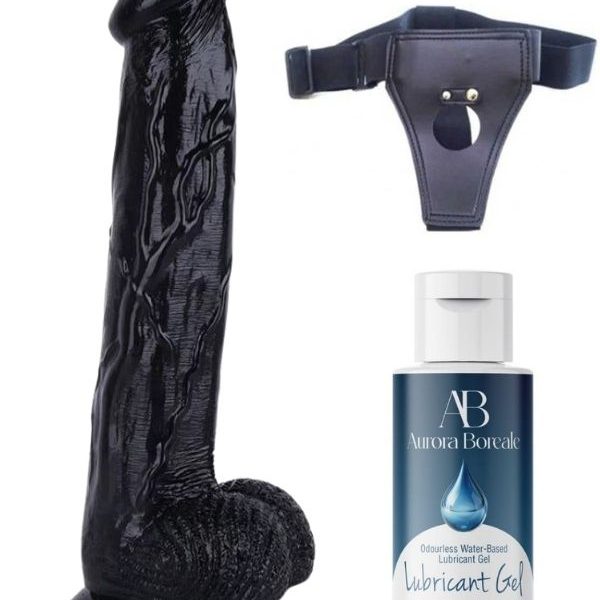 Censan Belden Bağlamalı Kayganlaştırıcı Set Noctis 30Cm Siyah Dildo No:26