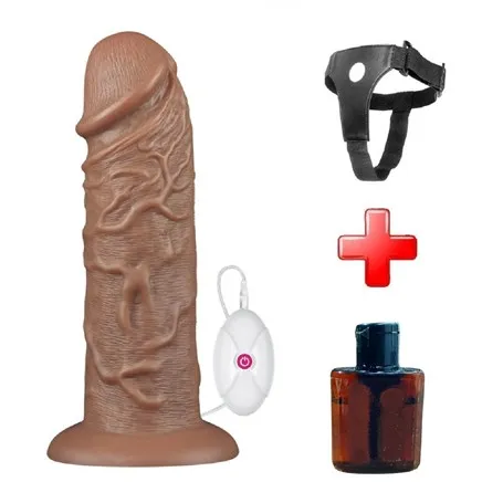 Yeni Nesil Belden Bağlamalı Çift Katmanlı 10 Titreşim Fonksiyonlu 26,6 Cm Realistik Kalın Dildo Melez Penis