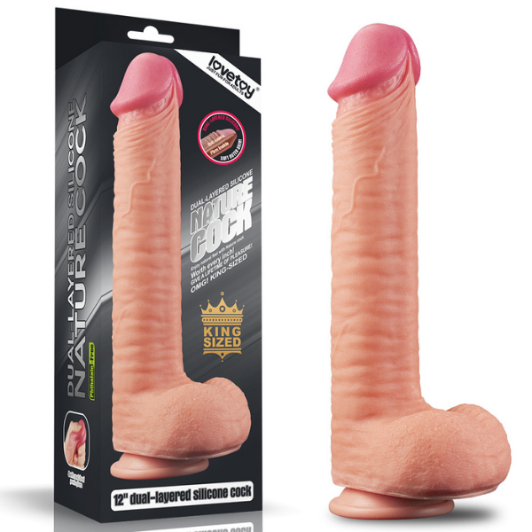 Gizemli Oda 12 İnç Dual Layered Platinum Silicone Cock Dildo