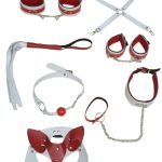 7 Parça Fetiş Esaret Seti Kırmızı Beyaz Kedi Maskeli