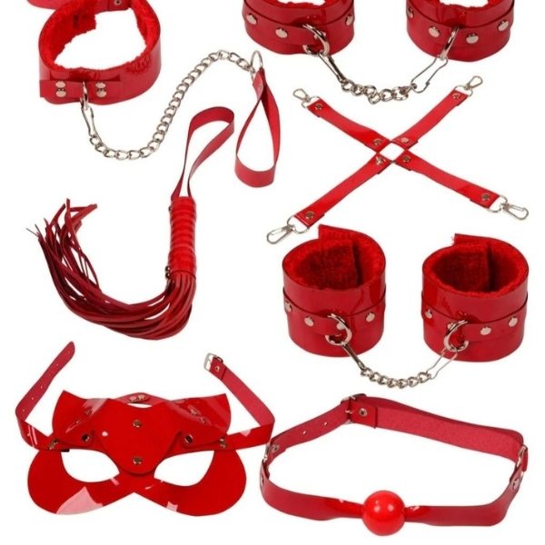 Gizemli Oda 7 Parça Fetiş Esaret Seti Kırmızı Kedi Maskeli