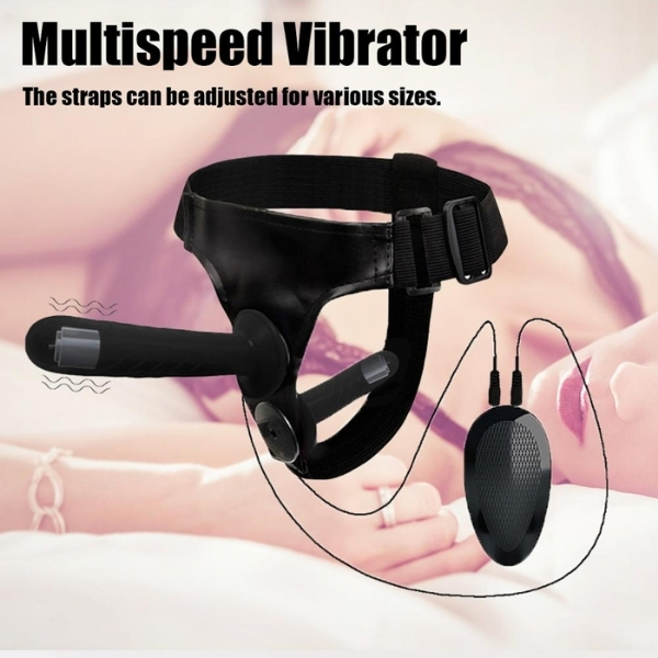 Gizemli Oda Siyah Double Dong Titreşimli Belden Bağlamalı Çift Taraflı Bisex Dildo Vibratör