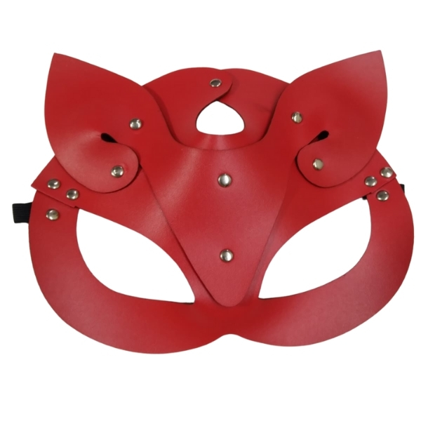 Gizemli Oda Deri Kedi Kız Maskesi Kırmızı