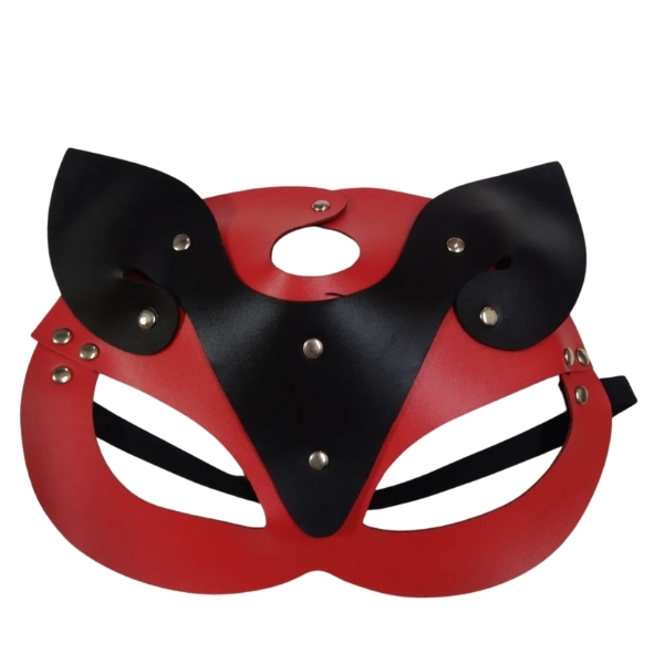 Gizemli Oda Deri Kedi Kız Maskesi Kırmızı Siyah