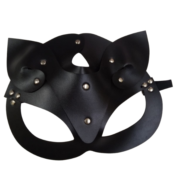 Gizemli Oda Deri Kedi Kız Maskesi Siyah