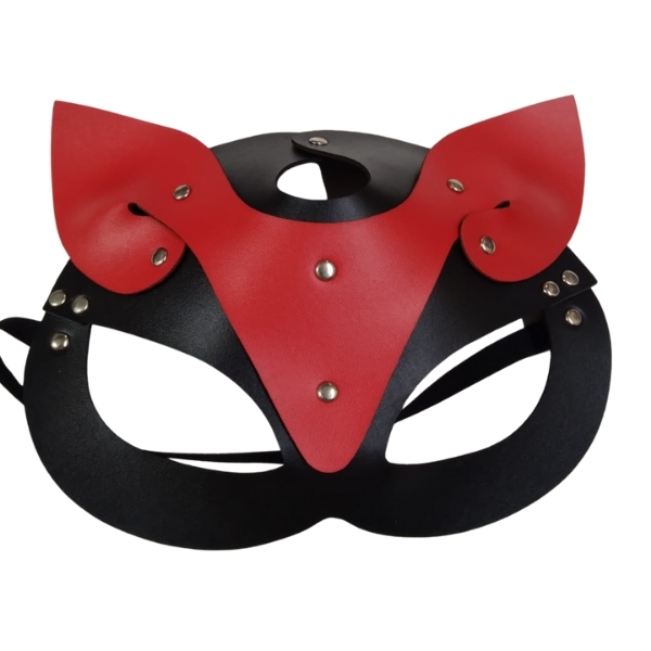Gizemli Oda Deri Kedi Kız Maskesi Siyah Kırmızı